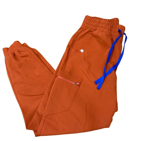 🧡 FIGS Zamora Jogger Scrub Pants Auburn Orange High Waisted Small Tall - Picture 2 of 16